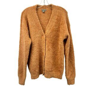 Falls Creek Womens Fuzzy Cardigan Button Up Orange Size S/M Oversized